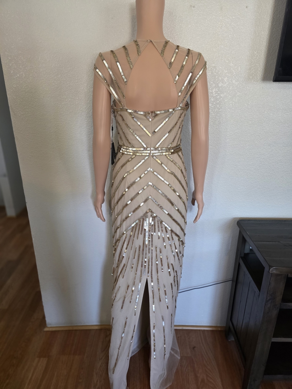 Adrianna Papell Gold Sequin Maxi Gown with Cap Sleeves - Picture 3 of 3
